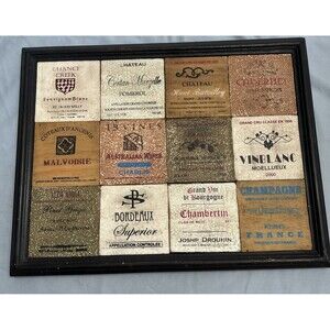 Vintage Style WIne Champagne Wall Decor Country Rustic Squares 12”x18” Framed